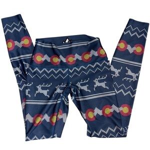 Colorado Threads Winter Christmas Leggings Blue Snow Print Women’s S Denver CO